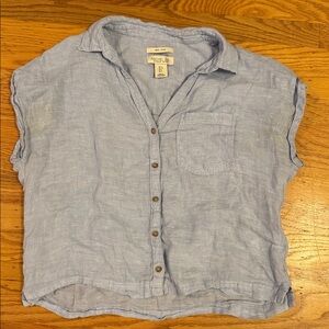 Rachel Zoe 100% Linen Sleeveless Blouse Button-Down Button-Up Collared Blue